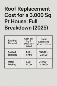 Roof Replacement Cost for a 3,000 Sq Ft House Full Breakdown (2025)
