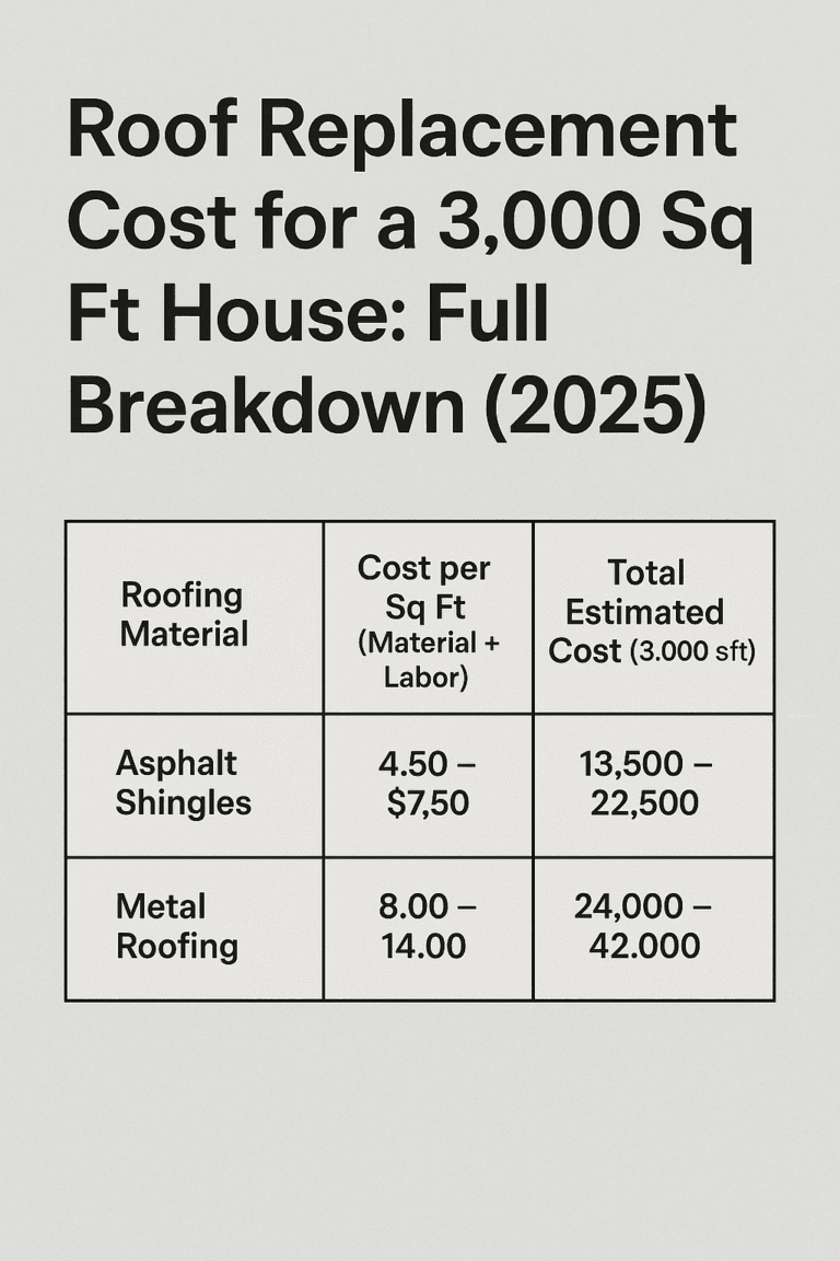 Roof Replacement Cost for a 3,000 Sq Ft House Full Breakdown (2025)