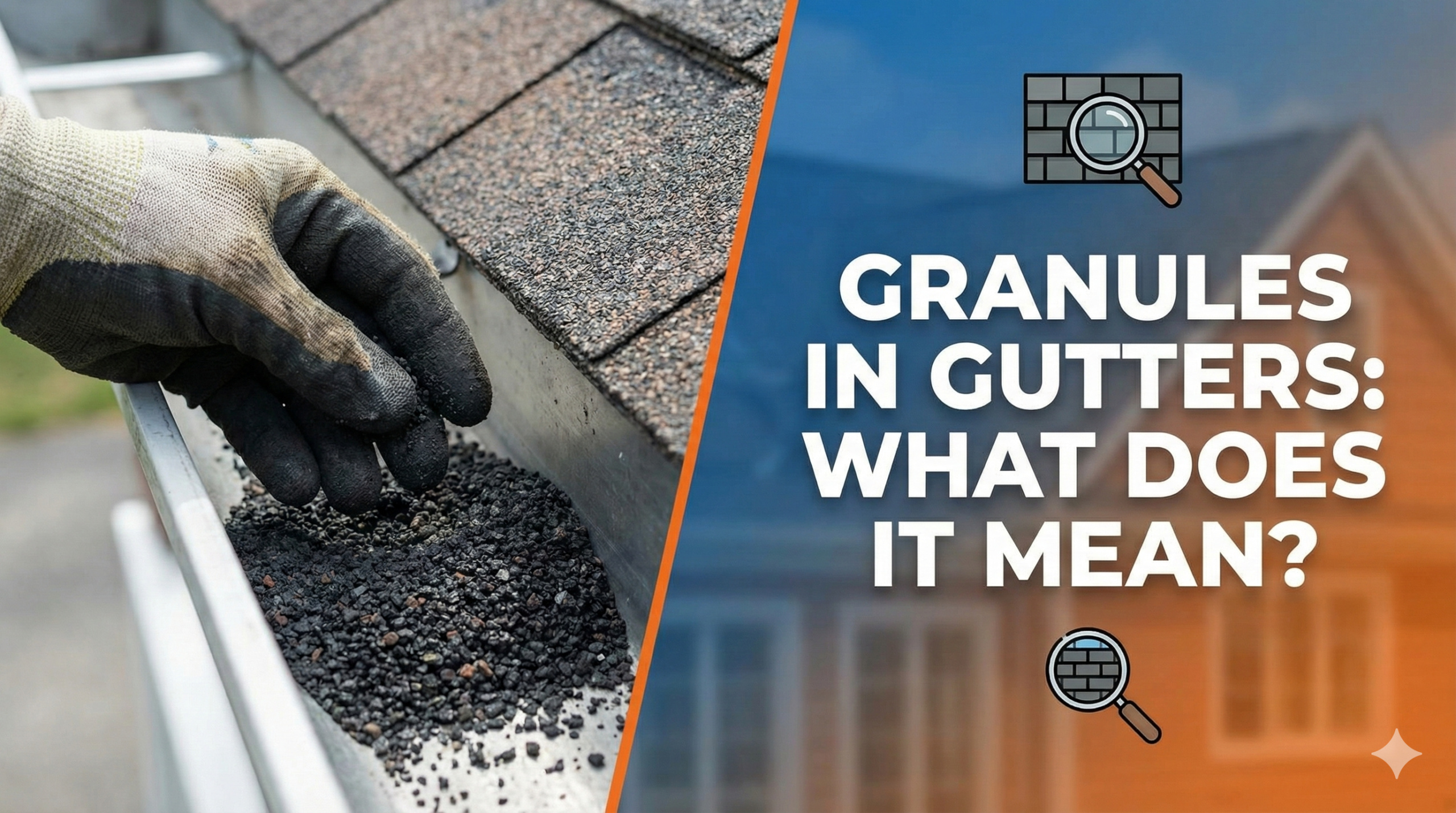 Roofing granules piled up in a gutter system