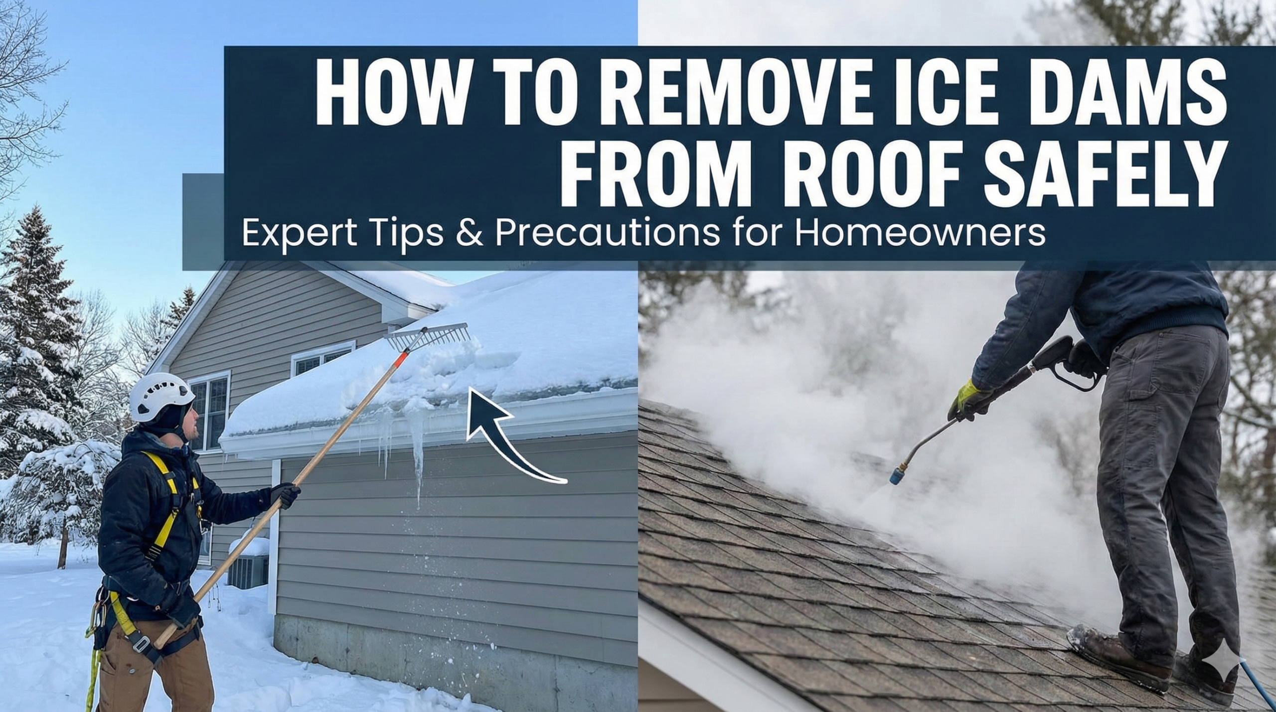 Ice dams forming on a residential roof edge