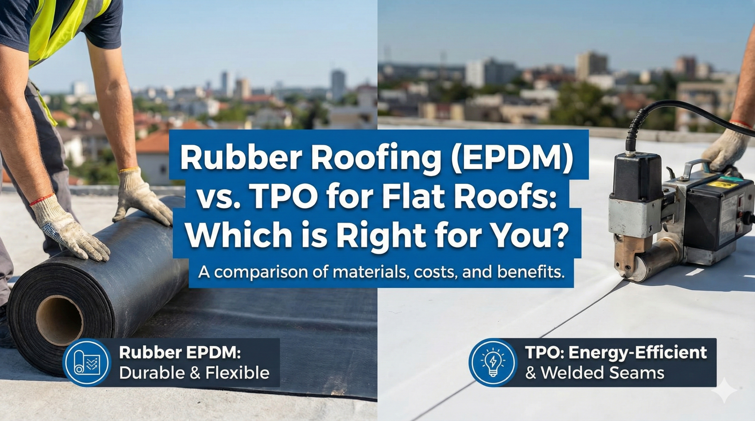 Flat roof installation with TPO and EPDM materials