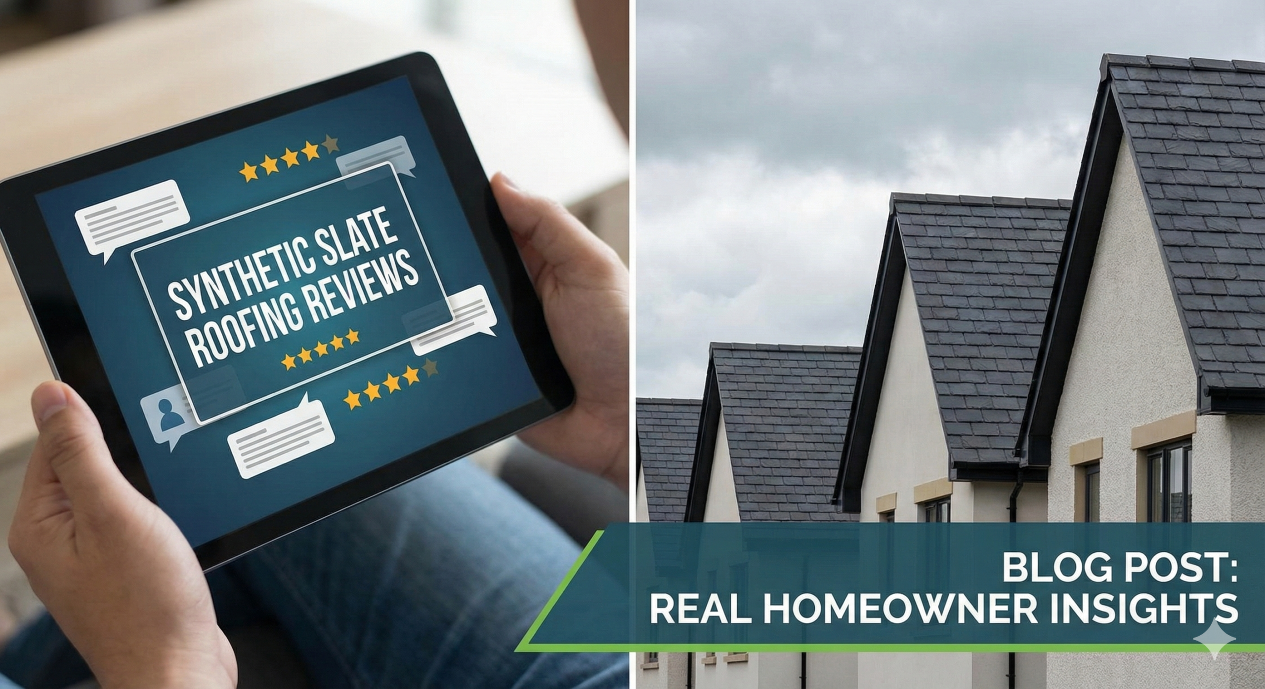 Synthetic slate roofing on a luxury home